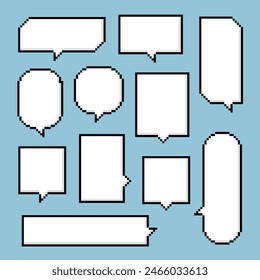 collection set of retro game 8bit pixel speech bubble balloon black and white color, flat design vector illustration