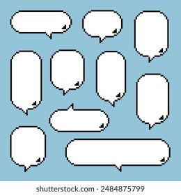 collection set of retro game 8bit pixel speech bubble balloon black and white color, flat design vector illustration