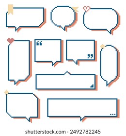 collection set of retro game 8bit pixel art speech bubble balloon, flat design vector illustration
