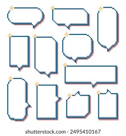 collection set of retro game 8bit pixel speech bubble balloon with star, text box banner, flat design vector illustration