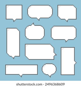 collection set of retro game 8bit pixel speech bubble balloon black and white color, flat design vector illustration