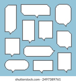 collection set of retro game 8bit pixel speech bubble balloon black and white color, flat design vector illustration