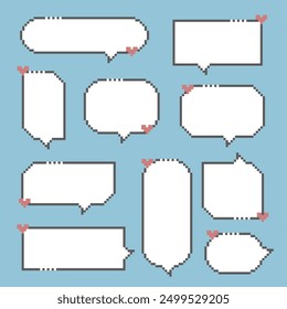 collection set of retro game 8bit pixel speech bubble balloon with heart, flat design vector illustration