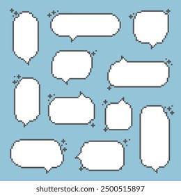 collection set of retro game 8bit pixel speech bubble balloon black and white color, flat design vector illustration