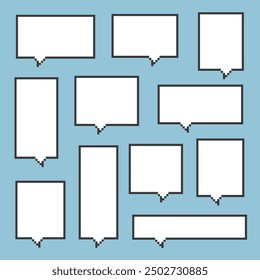 collection set of retro game 8bit pixel speech bubble balloon black and white color, flat design vector illustration