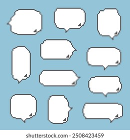 collection set of retro game 8bit pixel speech bubble balloon, flat design vector illustration