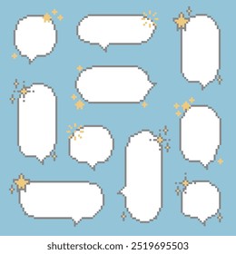 collection set of retro game 8bit pixel speech bubble balloon, flat design vector illustration