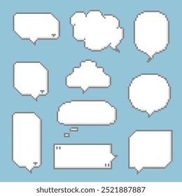 collection set of retro game 8bit pixel speech bubble balloon, flat design vector illustration