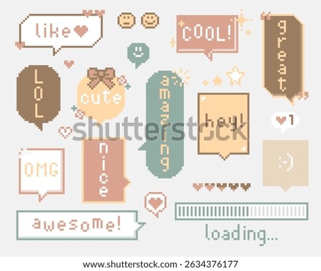 collection set of retro game 8bit pixel speech bubble balloon, flat design vector illustration