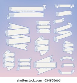 Collection Set of Ribbon Banner Label Vector on Green Background