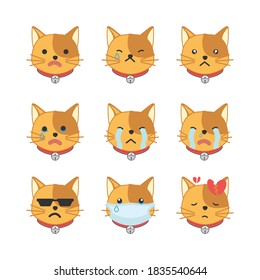 collection set, sad cat face icon,Isolated vector illustration