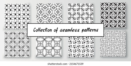 Collection set seamless abstract geometric pattern black and white hand-drawn