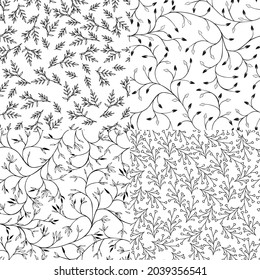 Collection set seamless pattern with leaves sketch.