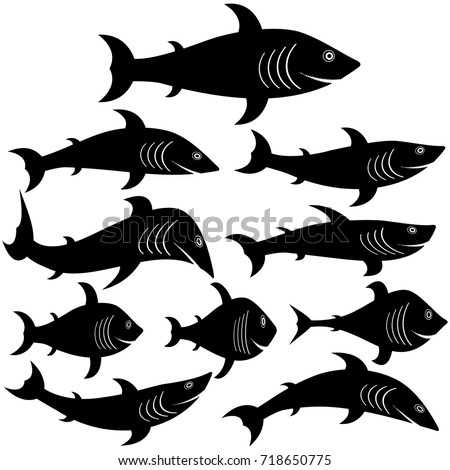 collection set silhouettes sharks