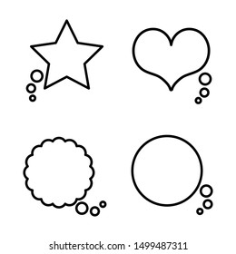 collection set of simple black and white speech bubble balloon in circle, cloud, star, heart shape, think, speak, talk, template, art,  flat, design, text box banner frame, vector illustration