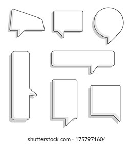 collection set of simple black and white speech bubble balloon, text box in circle and square shape, think speak talk text box banner, flat design vector illustration