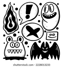 Dibujo conjunto de la colección Doodle Ilustración vector blanco y negro dibujado a mano