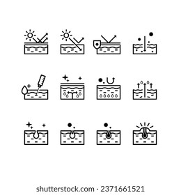 A collection set of skin layer or anatomy icons, suitable as infographic diagrams for skin care business.