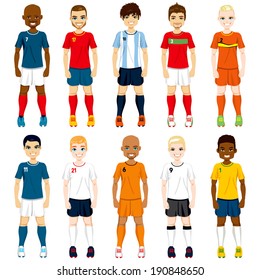 Collection set of soccer players in different national team uniforms