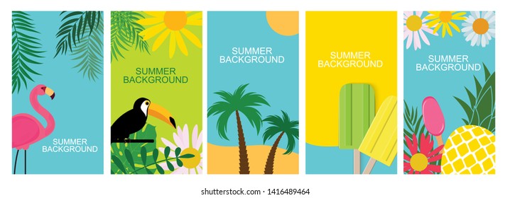 Collection set of social media stories design templates summer backgrounds. Vector Illustration EPS10