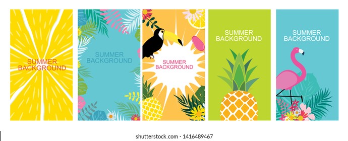 Collection set of social media stories design templates summer backgrounds. Vector Illustration EPS10