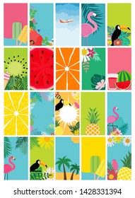 Collection set of social media stories design templates summer backgrounds. Vector Illustration EPS10