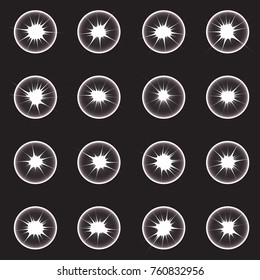Collection set of sparkling light flares and shining stars effects vector on a black background