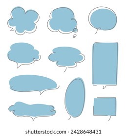 collection set of speech bubble balloon, think speak talk text box banner, flat design vector illustration