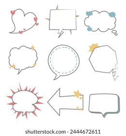 collection set of speech bubble balloon, think speak talk text box banner, flat design vector illustration