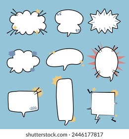 collection set of speech bubble balloon, think speak talk text box banner, flat design vector illustration