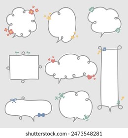 collection set of speech bubble balloon, think speak talk text box banner, flat design vector illustration