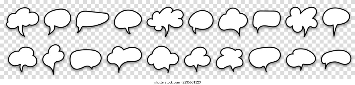 Collection set of speech bubbles on a transparent background. The concept of communication of people in the field of business and everyday affairs. Vector illustration.