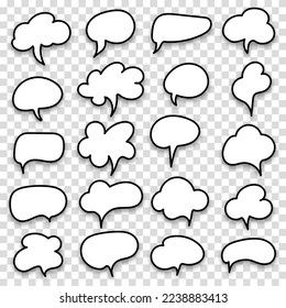 Collection set of speech bubbles on a transparent background. The concept of communication of people in the field of business and everyday affairs. Vector illustration.