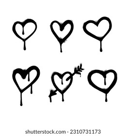 collection set of Spray painted graffiti heart sign in black over white. Love heart drip symbol. isolated on white background. vector illustration eps 10