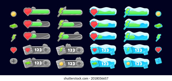 collection set of stone and snow ice additional panel and progress indicator bar