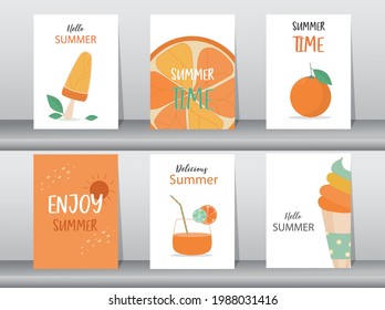 Collection set of stories design templates on summer backgrounds,pattern,poster,greeting,cards,fruits,beach,Vector illustration EPS10.