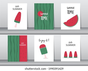 Collection set of stories design templates on summer backgrounds,pattern,poster,greeting,cards,fruits,beach,Vector illustration EPS10.
