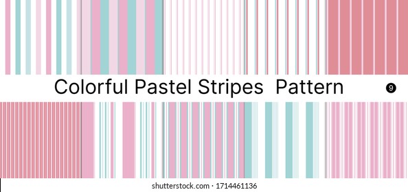 Collection set of striped seamless patterns. Stripe pattern with Pink pastel, Blue and white colors vertical parallel stripes.Vector abstract background.