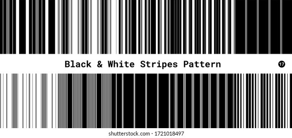 Collection set of striped seamless patterns. Stripe pattern with Black and white colors vertical parallel stripes.Vector abstract background.