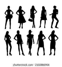 collection Set of stylish female models silhouette vector eps