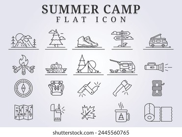 collection set of summer camp line icon illustration vector design, linear icons
