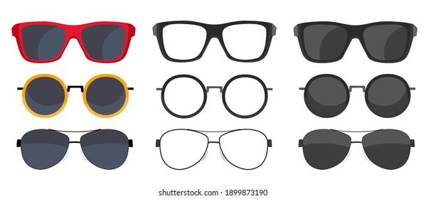 Colección Conjunto de iconos de gafas de sol aislados en fondo blanco. Ilustración vectorial