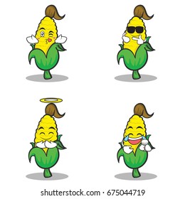 Collection set sweet corn character cartoon