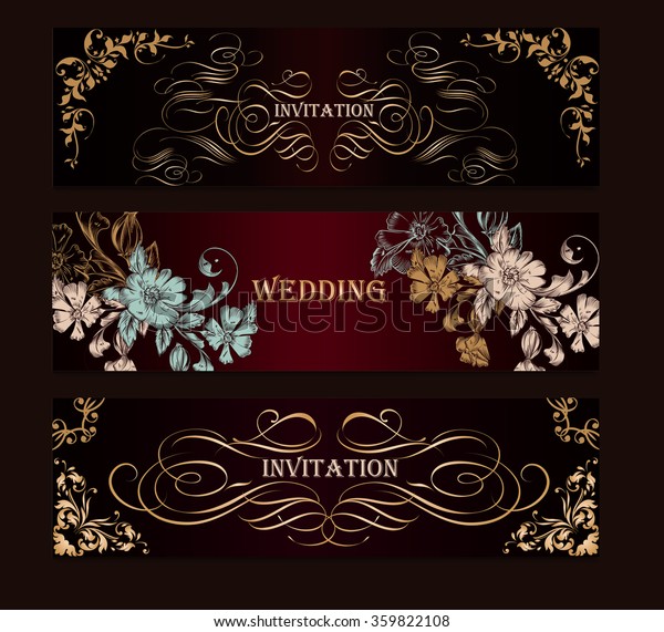 Collection or set of templates or cards\
invitations menu designs in luxury vintage\
style