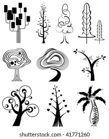 collection set of tree silhouette