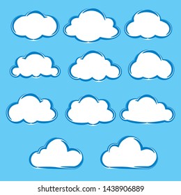 Collection set of variation cartoon clouds on blue sky background