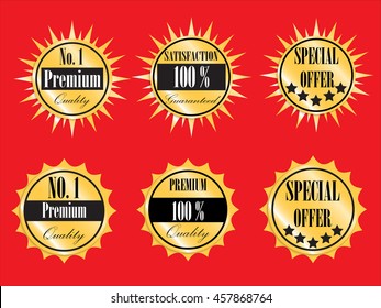 Collection set of vector premium golden sticker labels.