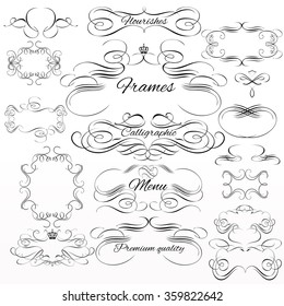 Collection or set of vintage styled calligraphic frames from  flourishes