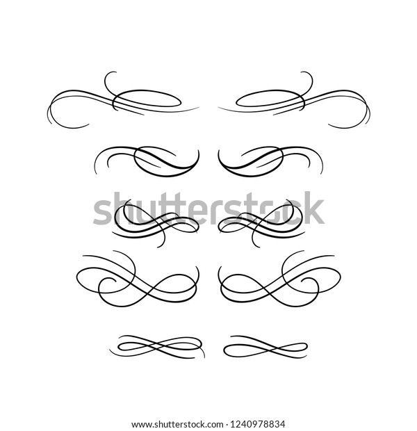 Collection or set of vintage styled\
calligraphic flourishes. Isolated on white\
background