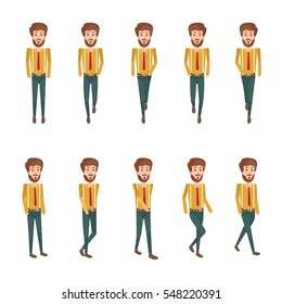 Collection set of Walking hipster people. sprite  frame loop. Walk. Active. Variety of movements. Flat Character cartoon style. front view and haft front view. Simple design. Vector